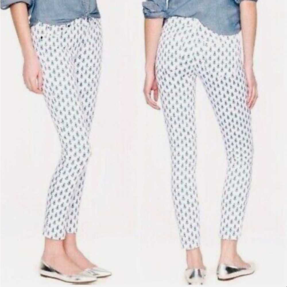 J. Crew Toothpick Jeans in Thistle pattern - white/blue